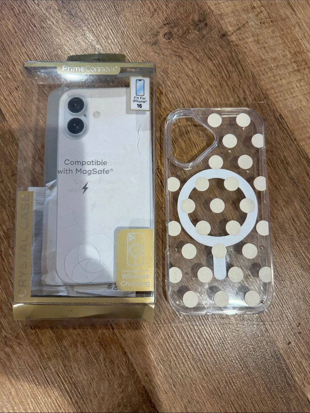 Clear Polka Dot iPhone 16 Case - White/Gold Dots